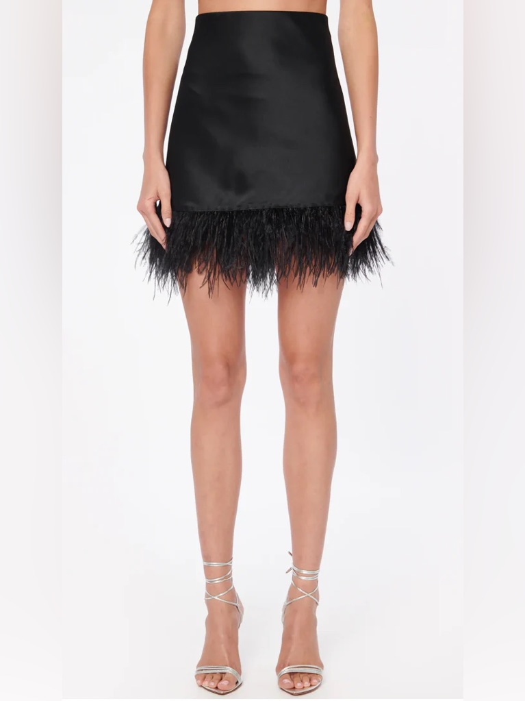 New York  Company Black Feather Trim Mini Skirt